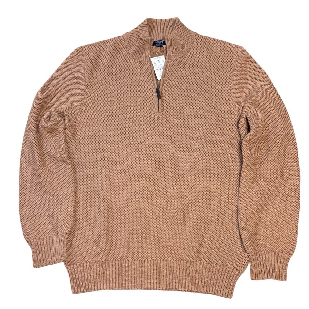 J. Crew 1/4 Zip Cotton Honeycomb Textured Camel Tan Sweater Men's Medium NWT